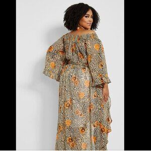 Ashley Stewart EUC floral animal print off the shoulder high low popover blouse